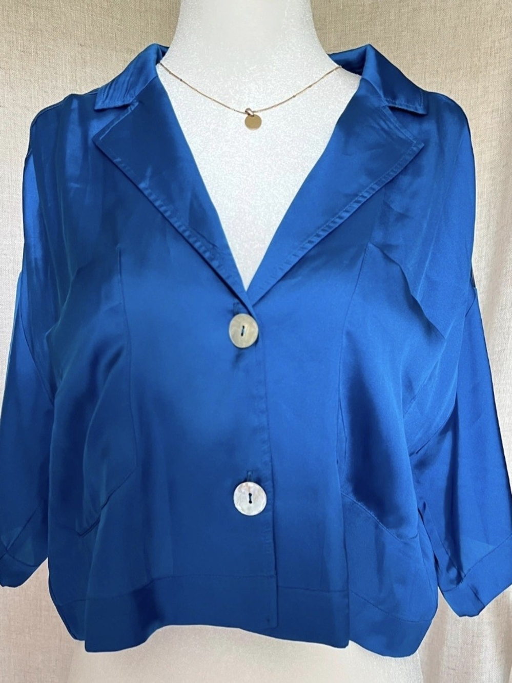 Zara Blue Satin Button-Front Women's Crop Top